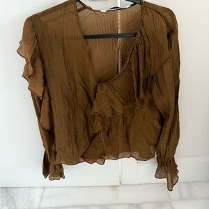 Zara Brown Ruffled Blouse